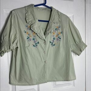 Mint Green Floral Embroidered Women's Blouse